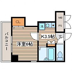 パークサイド大手町 3階1Kの間取り