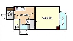 ハイネU 3階1DKの間取り