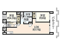 ビレッジハウス光南タワー1号棟 13階2LDKの間取り