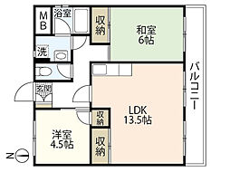 ハイツ古江 3階2LDKの間取り