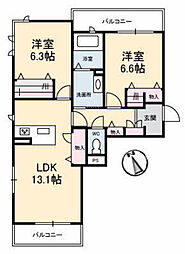 Ｆｏｒｔｕｎａ　Ｎａｋａｓｕｊｉ 2階2LDKの間取り
