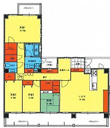 広島電鉄1系統 市役所前駅 徒歩8分の賃貸マンション 12階4LDKの間取り
