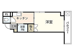 カーサ岡村 4階1Kの間取り