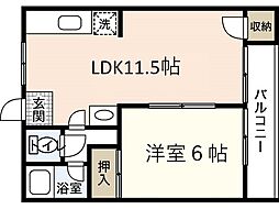 細田山ビル 1階1LDKの間取り