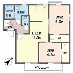 フレグランスＫＭ　　Ａ棟 2階2LDKの間取り