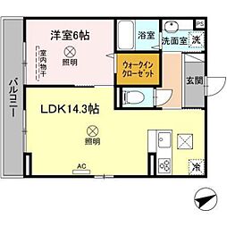 クレシアコート 1階1LDKの間取り