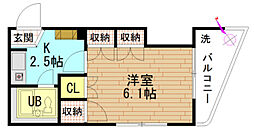 シャイン長束 4階1Kの間取り