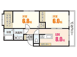 第一八木コーポ 4階2LDKの間取り