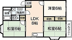 エルディム川内A棟 2階3LDKの間取り