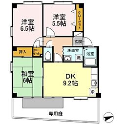 フォブールII中村 1階3DKの間取り