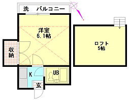 OTハウス1番館 1階1Kの間取り
