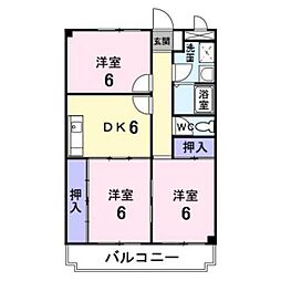 ニューマリッチフジモト 1階3DKの間取り