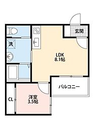 メイユールZAKI　No.12 3階1Kの間取り