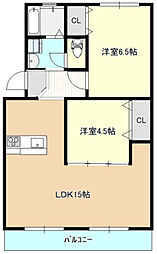 スミヤハイツB棟 1階2LDKの間取り