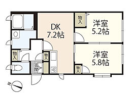 グランバリエ己斐中 1階2DKの間取り