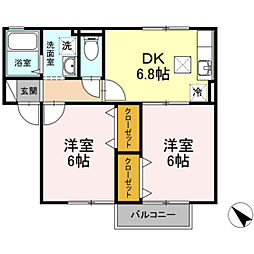 パークハイム古市B 2DKの間取図画像