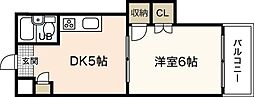 中田ビル三篠 1DKの間取図画像