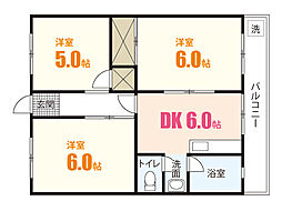 田川マンション 3DKの間取図画像