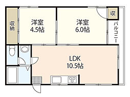 松岡マンション 2LDKの間取図画像