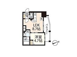 リノリノアパートメント土橋 1LDKの間取図画像