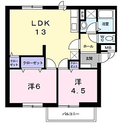 ニューエルディム山本 2LDKの間取図画像