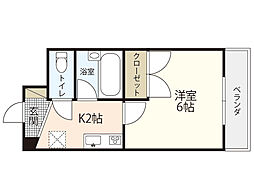 平岩ビル 2階1Kの間取り