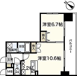 JR山陽本線 広島駅 徒歩26分の賃貸マンション 14階1LDKの間取り