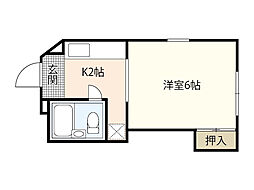コーポ藤土 4階ワンルームの間取り