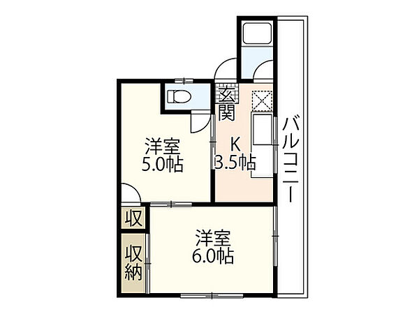 広島県広島市東区東蟹屋町(賃貸マンション2K・3階・43.00㎡)の写真 その2