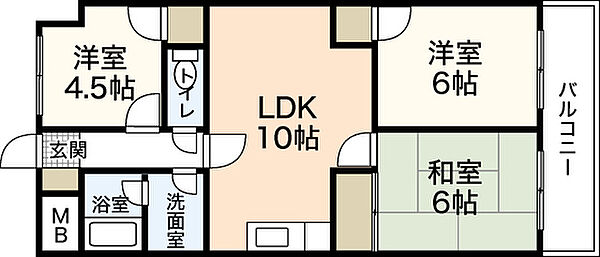 広島県広島市中区十日市町1丁目(賃貸マンション3LDK・2階・61.60㎡)の写真 その2