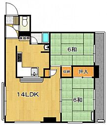 新庄グリーンコーポ 3階2LDKの間取り