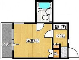エステート中広 4階1Kの間取り