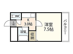 KAWABE340ビル 6階1Kの間取り