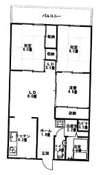 第1コーポ谷浦 3階3LDKの間取り