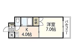 カサデソル己斐 4階1Kの間取り
