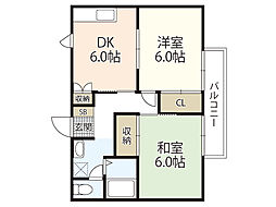 サンガーデン矢野Ａ棟 1階2DKの間取り