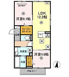 ラ・ココル 1階2LDKの間取り
