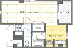 サンウエスト 3階1Kの間取り