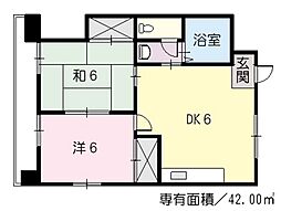 コーポピスガ 2階2DKの間取り