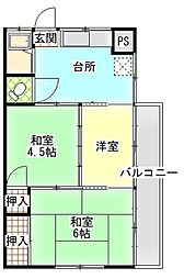 サンハイツ南大河 2階3DKの間取り