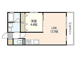 ラ・ローザII 3階1LDKの間取り