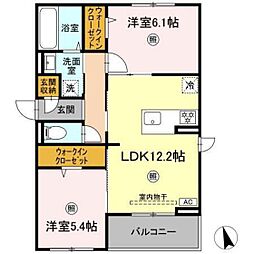 リートネージュ 2階2LDKの間取り