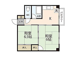奥ビル 4階2DKの間取り