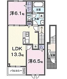 こころテラス 2階2LDKの間取り
