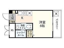 第6みぞたコーポ 1Kの間取図画像