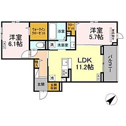 プレミア西条中央B棟 3階2LDKの間取り