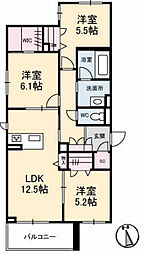 ハイムＫ 3階3LDKの間取り