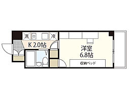 クルーズマンション 2階1Kの間取り
