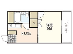 スティングハウス 2階1Kの間取り