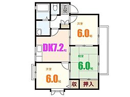 ルミナス上安　Ｂ棟 2階3DKの間取り